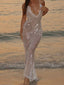 Florentina White Sequin Backless Slip Maxi Dress