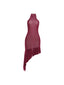 Kliou Sexy Backless Dress Woman Mesh Patchwork Turtleneck Sleeveless Irregular Ruffles Hem Midnight Club Party Fashion Vestidos