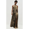 Alina Gold Pleated Halter Maxi Dress