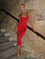 Roxana Red Halter Backless Midi Dress