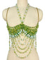 Ione Green Rhinestone Sequin Corset Crop Top