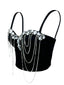 Sexy black white chain rhinestone corset crop top women summer club party halter tank top streetwear bustier cropped tube tops