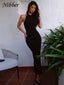 Nibber Dress Trendy Women Solid Color Halter Sexy Backless Slit Bag Hip Slim Dress Female 2025 Summer Hot Sale Simple Vestidos
