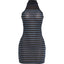 Kliou Stripe Patchwork Mini Dress Woman Sexy See Through Turtleneck Sleeveless Skinny Peach Hip Street Sexy Fashion Bodycon