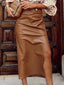 Vespera High-Waist PU Asymmetrical Maxi Skirt One-piece