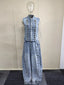 Bronwen Studded Denim Stand-Collar Vest & Wide-Leg Pants Two-piece