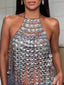 Astra Silver Rhinestone Chain Corset Crop Top