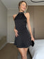Hyacinthe Polka-Dot Tie-Halter Backless A-Line Mini Dress