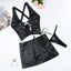 Raven Faux-Leather Lace-Up Cross-Halter Lingerie Mini Skirt Set Two-piece