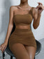 Mocha One-Shoulder Cutout Backless Bodycon Mini Dress
