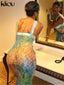 Wilhelmine Sheer Lace Gradient Print Cutout Cami Maxi Dress