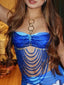 Vesper Blue Rhinestone Backless Halter Crop Top