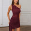 hirigin Elegant Women One Shoulder Lace Patchwork Mini Dress Ruched Bodycon with Sash Detail Summer Party Club Cocktail Events