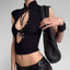 Huhugirl Fashion 2026 New T-Shirts Tees Tops Hollow Out Solid Slim Sleeveless Half High Collar Party Dark Club Street Style Chic