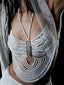 Elara Rhinestone Beaded Halter Crop Top
