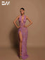 Illusion Halter Party Prom Dress With Split Beaded Lace Evening Gown Shiny Women Sexy Dresses Customized Vestido De Novia