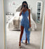 Skye Blue Ruffle Asymmetrical Midi Dress
