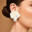 Liliane Ivory Fabric Rose Faux Pearl Drop Earrings