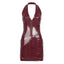 Evangeline Red PU Leather Deep-V Mini Dress