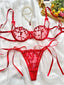 Zelinda Heart Embroidered Sheer Mesh Strappy Underwire Bra & Tie Thong Lingerie Two-piece