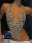 Lumiere Rhinestone Metal Halter Crop Top