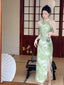 Qing Green Halter Modern Qipao Maxi Dress