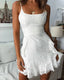 Marietta White Tonal Print Ruffle Cami A-Line Mini Dress