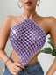 Sexy see through metal rhinestone Crop top women 2026 summer y2k streetwear tank Tops Club beach party halter top rave outfits
