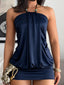 Arlette Beaded Halter Pleated Mini Dress