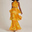 Jolanda Tie-Dye Print Halter Crop Top & Tiered Ruffle Maxi Skirt