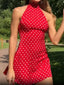 Maribelle Polka-Dot Halter A-Line Mini Dress
