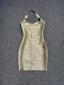 Clemence Metallic Gold Bandage Bodycon Mini Dress