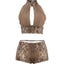 Kliou Serpentine Print 2 Piece Set Woman Halter Hollow Backless Crop Tops+Skinny Shorts Midnight Club Party Sexy Fashion Outfits
