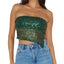 hirigin Women's Sequin Tube Tops Summer Off Shoulder Backless Sleeveless Asymmetrical Hem Shirt Sparkling Party Club Crop Top