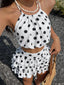 Aldith Polka-Dot Halter Backless Top & Tiered Cake Mini Skirt Two-piece
