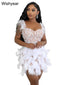 Leonora Pearl Feather-Strap Bodycon Midi Dress