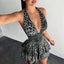 Yesenia Leopard Halter Plunge Ruffle Mini Dress