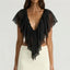 hirigin French Coquette Ruffle Blouse V Neck Open Back Flowy Short Sleeve Top with Tiered Layers Date Night Party Summer Outfits