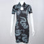 Xiaolan Dragon Print Keyhole Mandarin-Collar Qipao Bodycon Mini Dress