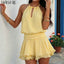 Celestine Yellow Boho Ruffle Halter Mini Dress