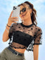 Stella Star-Embroidered Sheer Mesh Crop Top One-piece