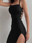 Aria Noir Side-Lace Ribbed Maxi Dress