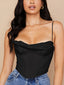 NewAsia Satin Corset Top Spaghetti Strap Lining Cowl Neck Boning Padded 2Layer Backless Zipper Bustier Sexy Crop Tops Women 2021