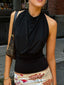Wrenna Draped Halter Backless Ruched Tank Top One-piece