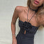 Philippina Black Bandeau 3D Flower Cutout One-Piece Swimsuit
