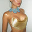 Nora Gold Metallic Halter Backless Crop Top