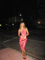 Ninon Rose Print Halter Backless Ruffle-Hem Midi Dress One-piece