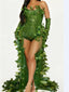 Light Green Leaf Sequin Dance Mini Costume Dress