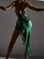 Marcella Spaghetti-Strap Backless Slip Midi Dress