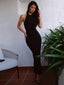 Cyrene Black Halter Backless Split Maxi Dress